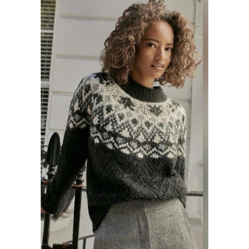 $498 EUC Veronica Beard Medium Jerin Fairisle Sweater Wool Alpaca Knit Nordic